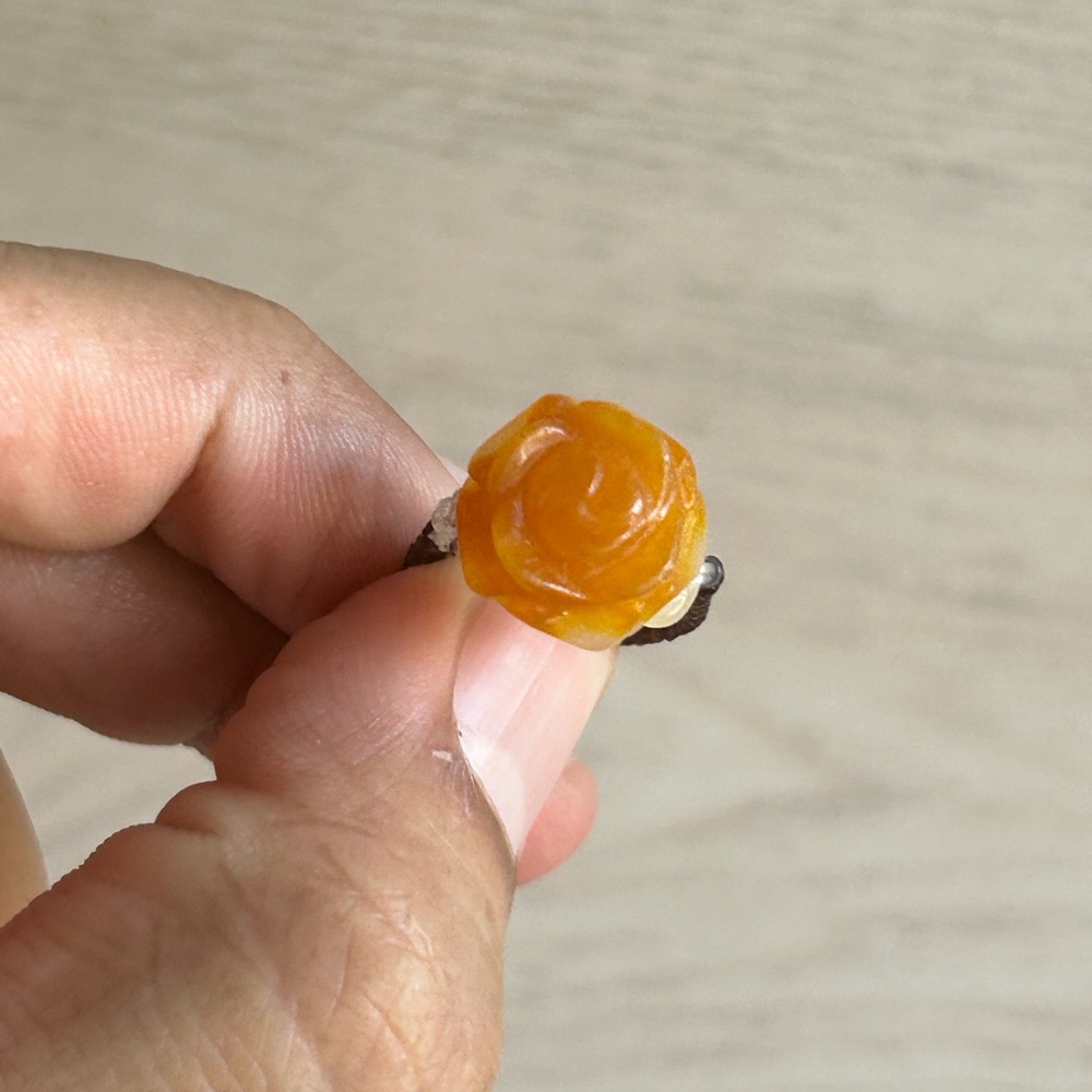 Yellow Jade Carved Flower Ring Size 8